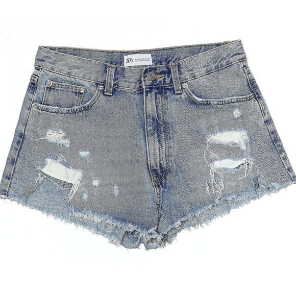 Zara Denim - Zara - Distressed, High Rise Cut-off Jean Shorts